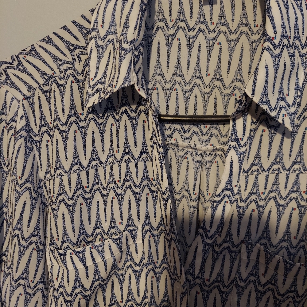 Express Portofino Shirt Womens Sz S Eiffel Tower Paris Button Up Career Office